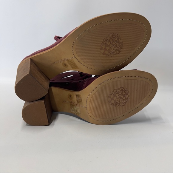VINCE CAMUTO Women’s Size 8 Burgundy suede Lace Up Open Toe Ankle Bootie Shoe - Picture 6 of 7